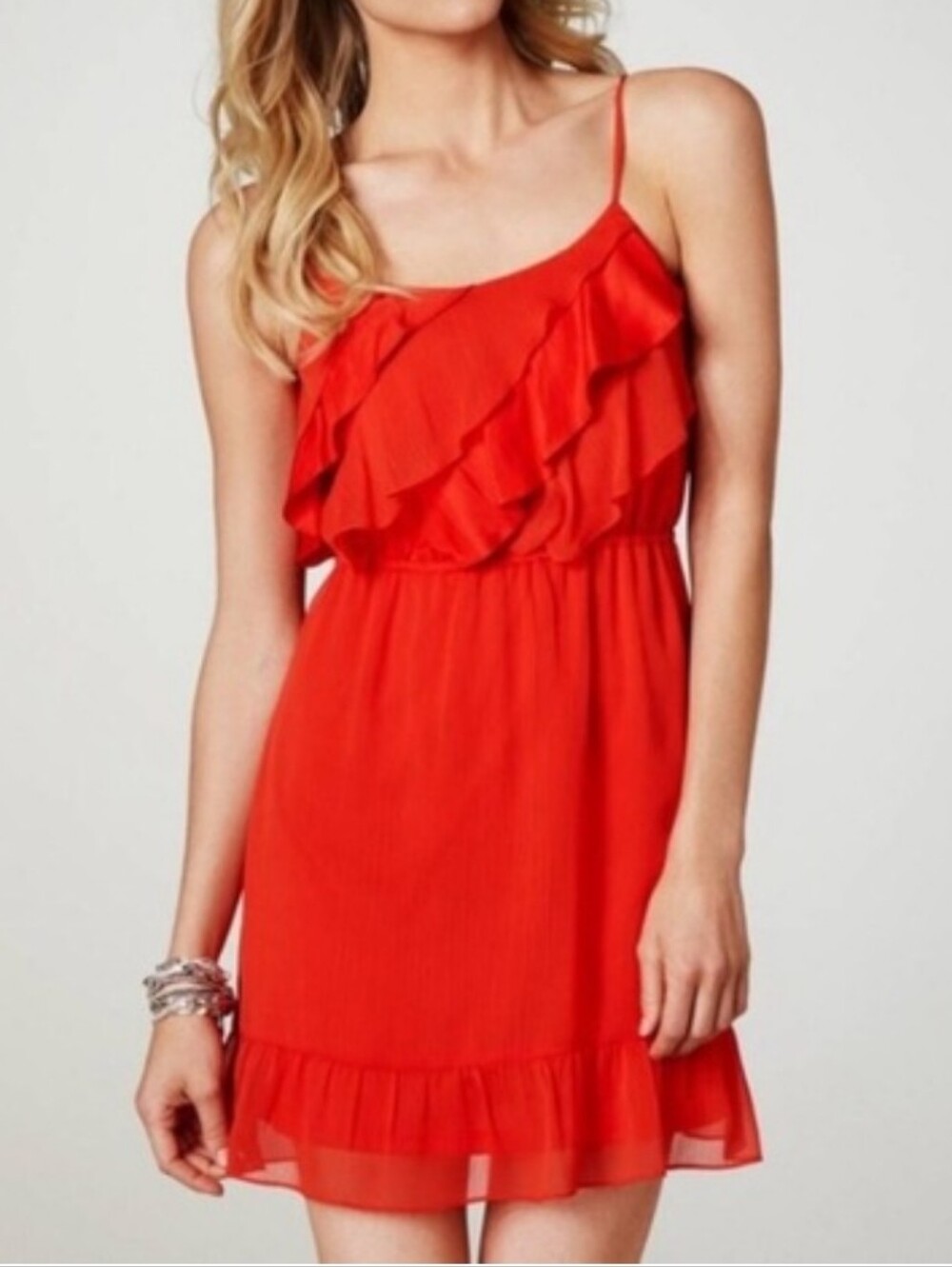 American Eagle Spaghetti Strap Red Ruffle Dress Large